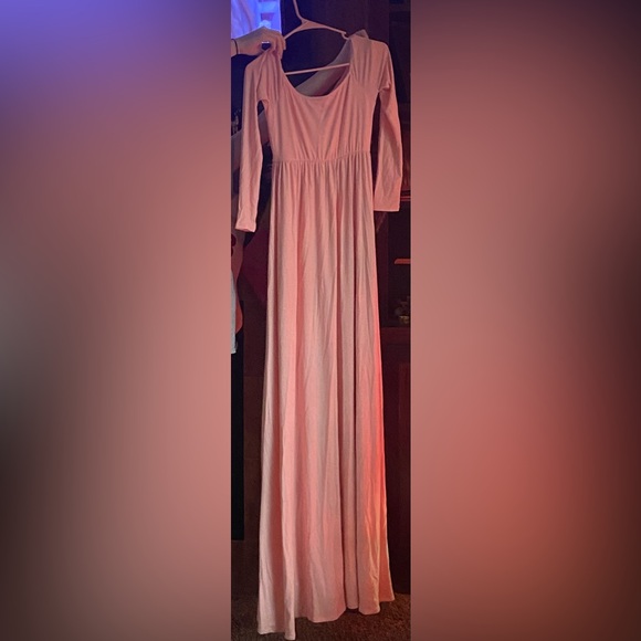 PinkBlush Petite Pink Solid Off Shoulder Maternity Maxi Dress -Size Small Long - Picture 10 of 12